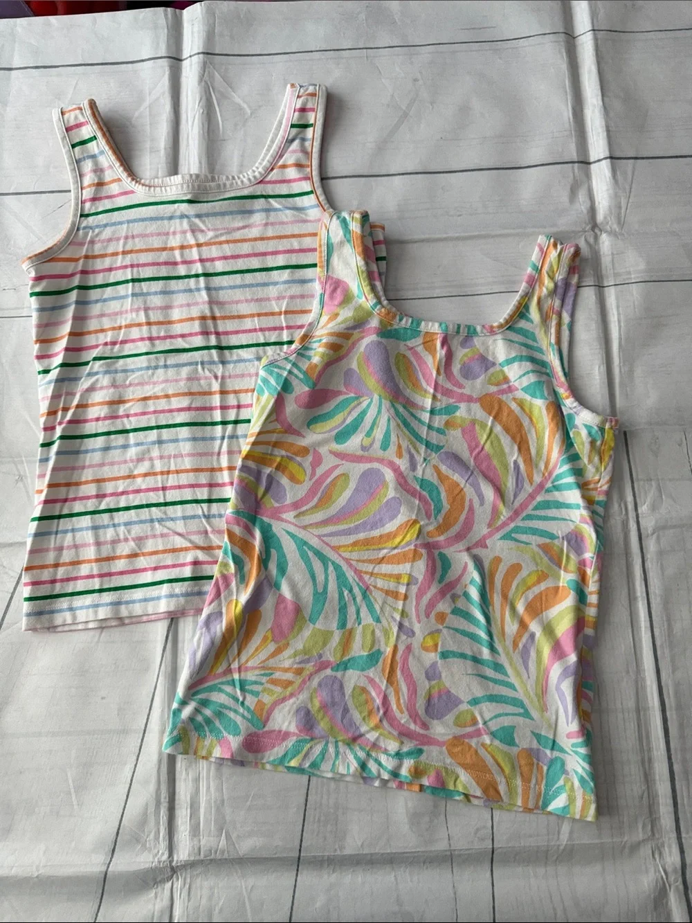 Girls' Multicolor Stripe & Pastel Print Tank Tops - Pack of 2